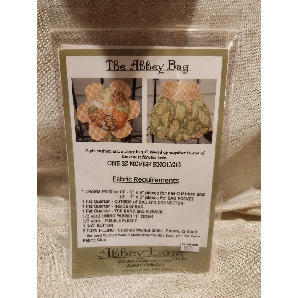 Pattern For Pin Cushion and Scrap Bag Abbey Bag Abbey Lane Quilts #113 NEW